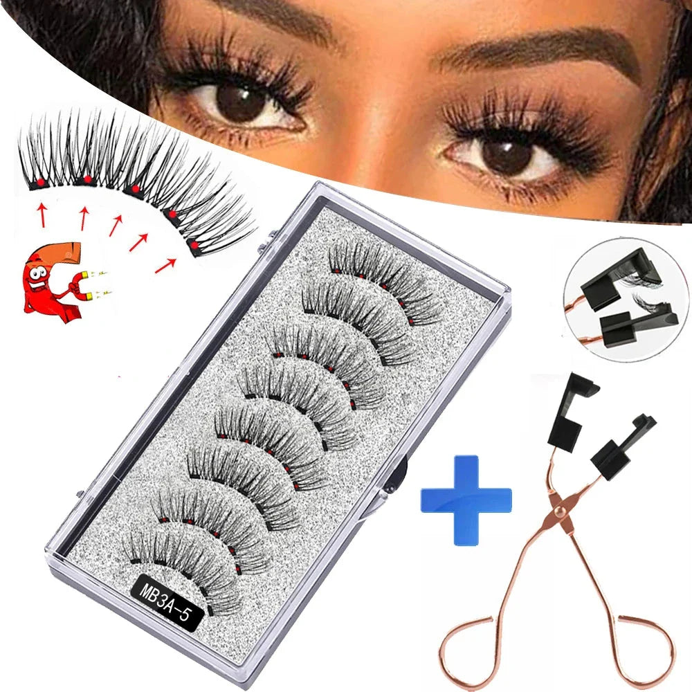 3D Magnetic Eyelashes with Curler and 5 Natural Pairs